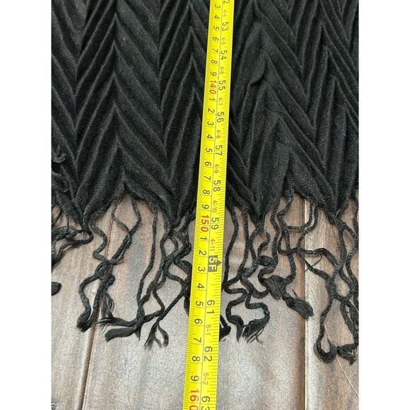 Dolce Vita Textured Cashmere Scarf Black One Size Fringe Trim Neck Wrap Shawl - Picture 7 of 9
